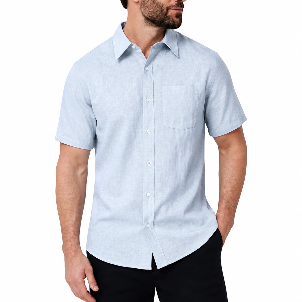 Camisa de hombre talla L de tejido ligero azul claro manga corta estilo casual