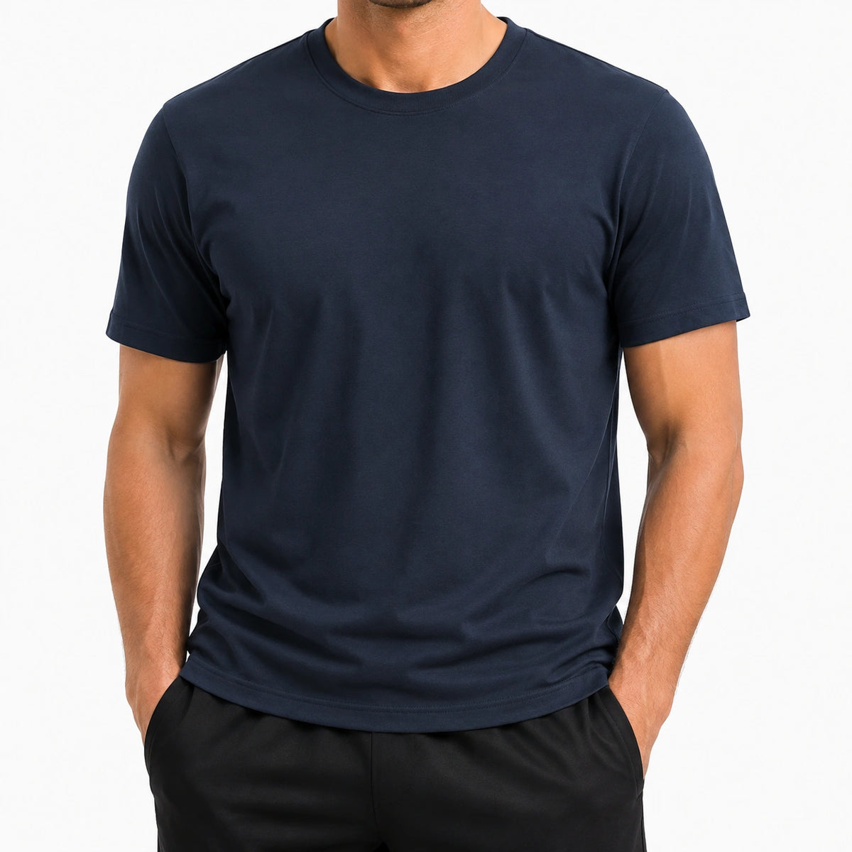 Camiseta de hombre talla M de tejido liso azul marino - manga corta y cuello redondo