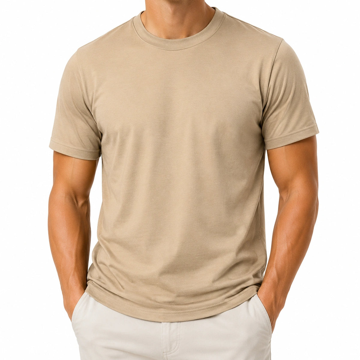 Camiseta de hombre talla M de algodón beige de manga corta - corte recto