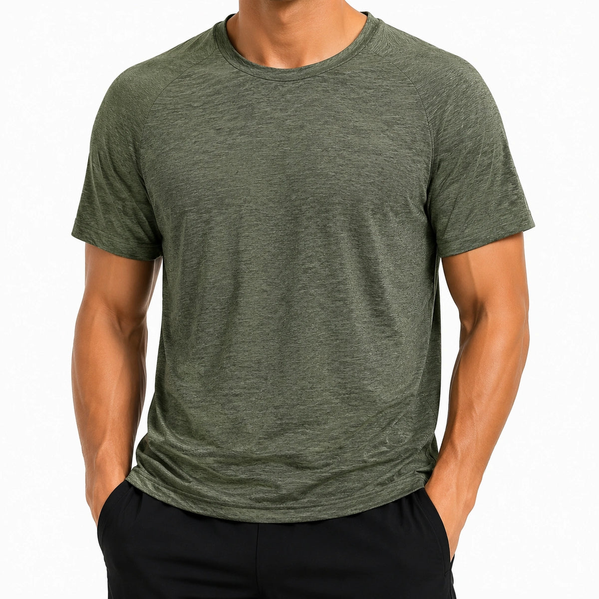 Camiseta de hombre talla M verde oliva de manga corta con cuello redondo