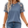 Camiseta de mujer talla M azul con mangas florales de punto estilo casual
