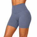 Pantalón corto deportivo S de tejido elástico azul grisáceo de cintura alta