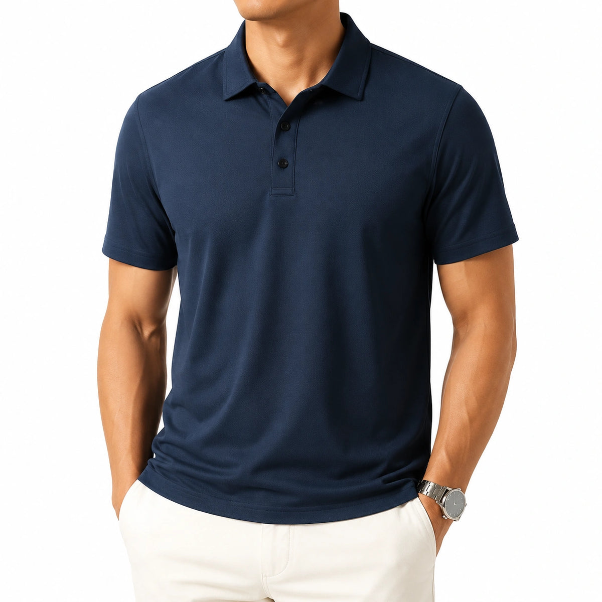 Polo de hombre talla L azul marino de manga corta estilo casual