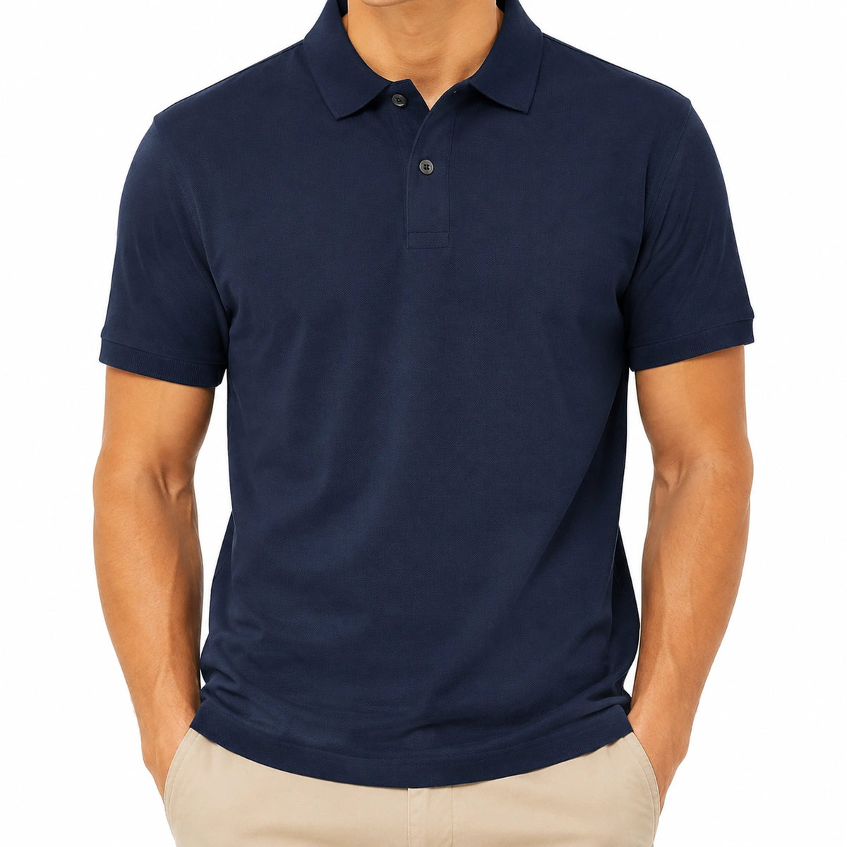 Polo de hombre talla L de tejido piqué azul marino de manga corta estilo casual
