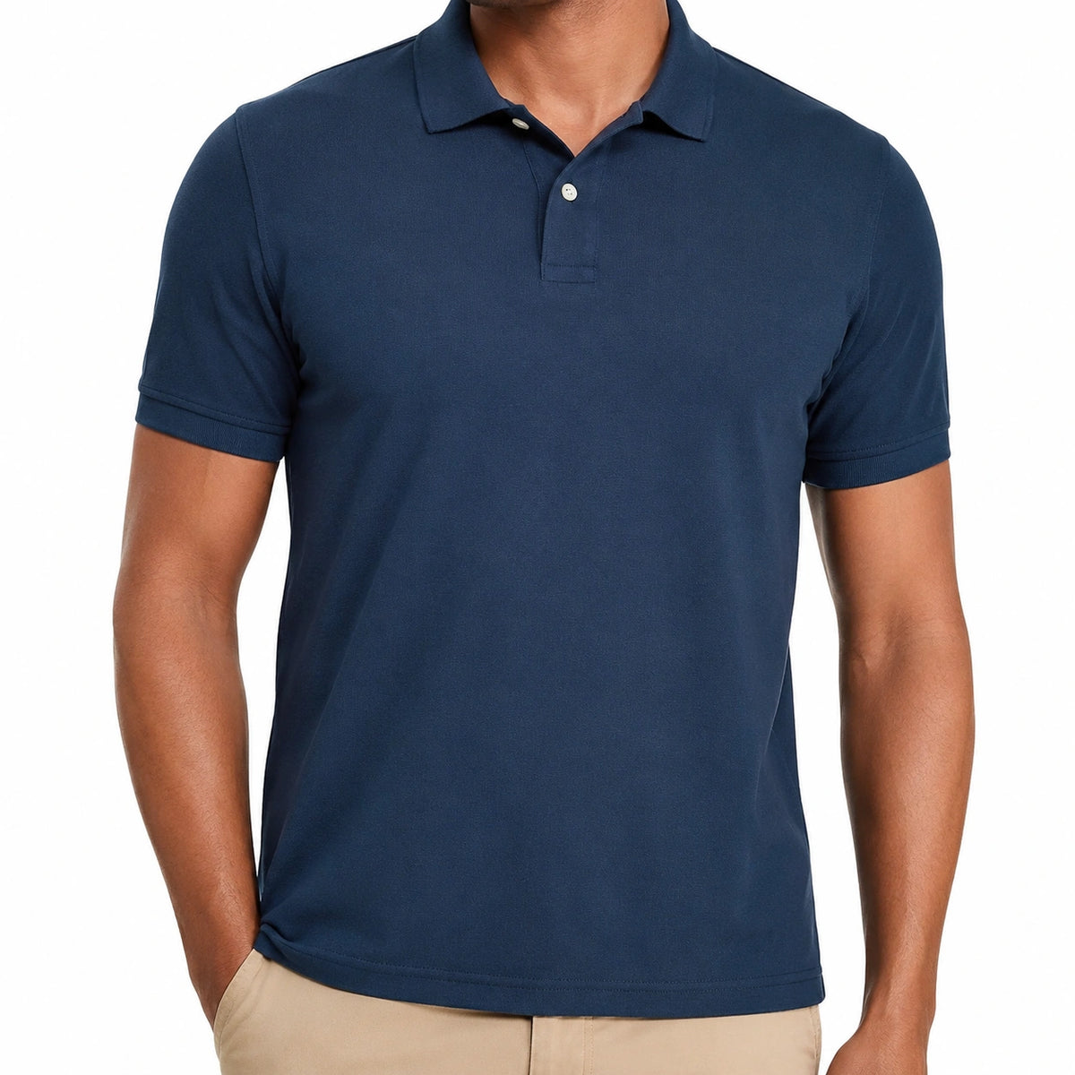 Polo de hombre talla L azul marino de tejido manga corta estilo clásico