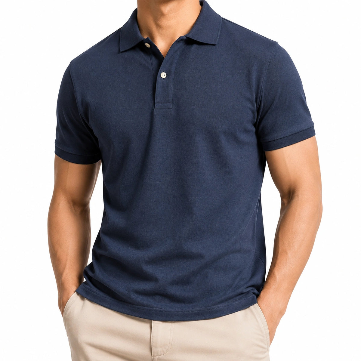 Polo de hombre talla L de tejido piqué azul marino de manga corta casual