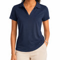 Polo de mujer talla M azul marino de tejido liso - manga corta y cuello abierto